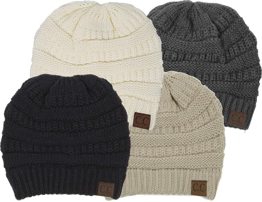 8842 Beanie Winter Hats Beige Winter Hats Black Beanies - 4 Pack - Black